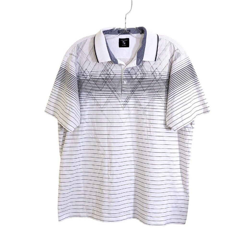 Mens Polo Size XL Black White Double Mercerized Cotton Striped Modango Milano